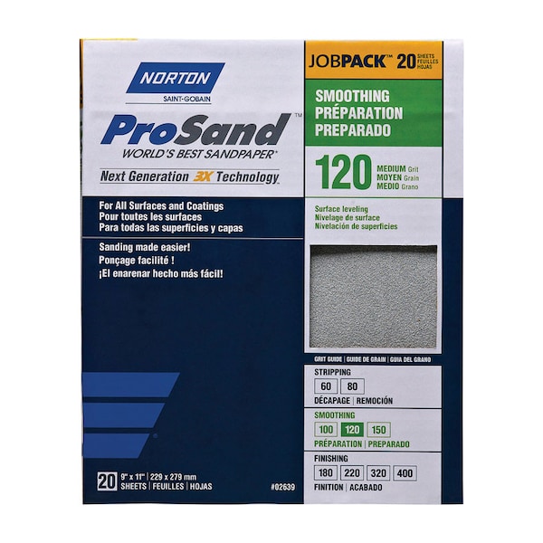 Norton ProSand 11 in. L X 9 in. W 120 Grit Aluminum Oxide Sandpaper 20 pk